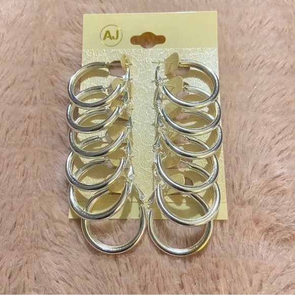 Small Silvertone Hoops 6-Pack - Picture 1 of 3